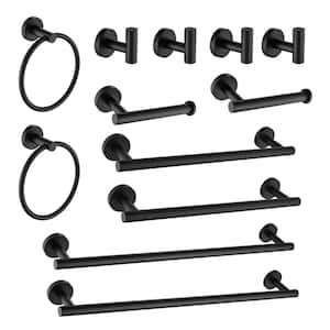 12-Piece Bath Hardware Set with Towel Ring Toilet Paper Holder Towel Hook and Towel Bar in Stainless Steel Matte Black