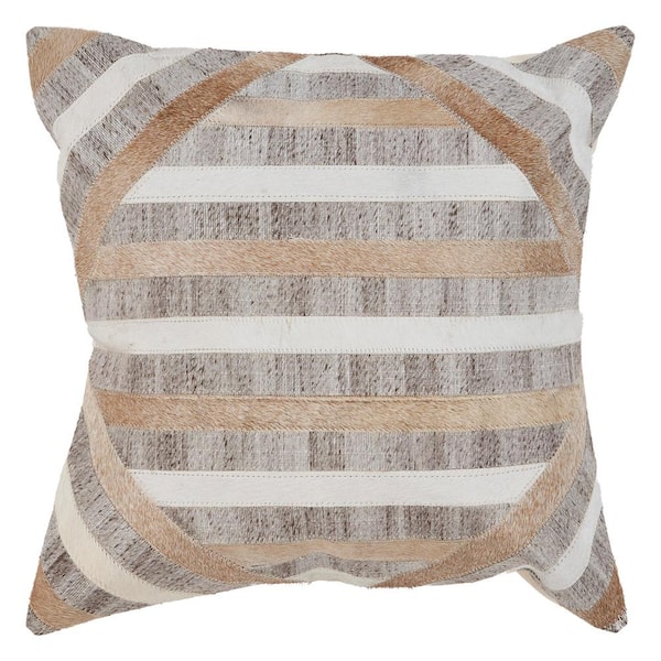 Creative Gray / Brown Chevron Faux Leather Hide 20 in. x 20 in. Throw Pillow