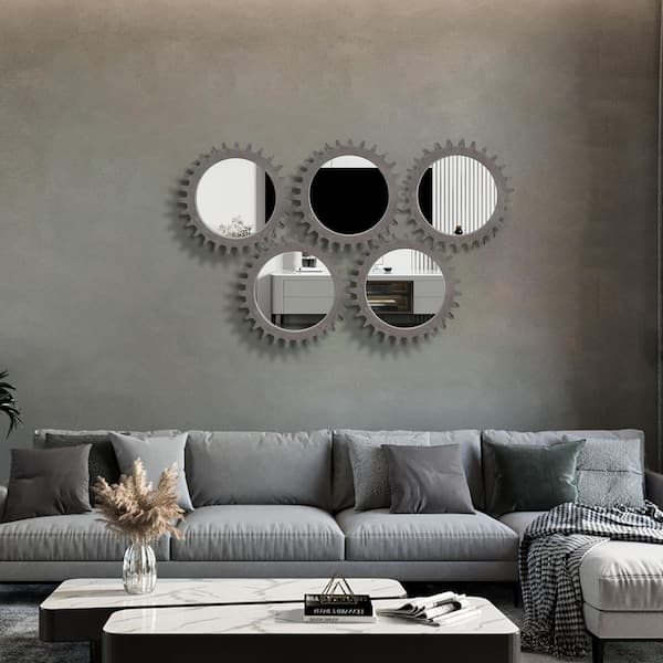 26 in W x 26 in. H Dark Brown Round Wood Framed Mirror