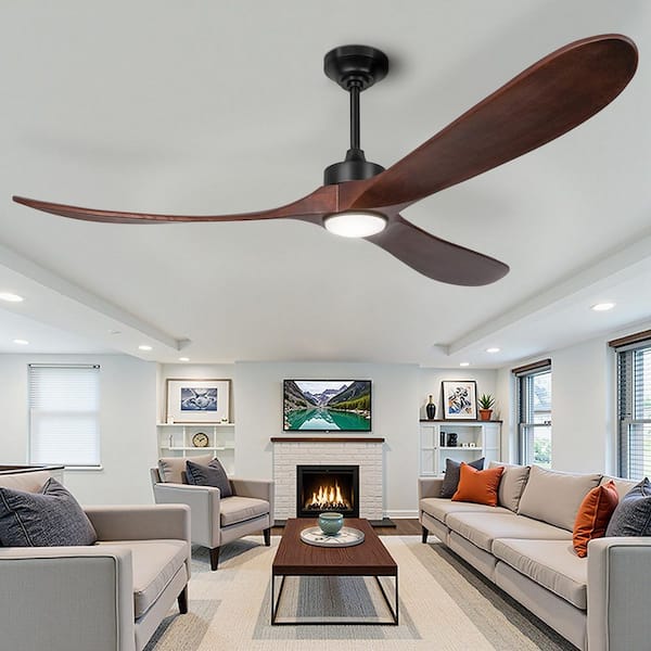 72 in. Deep Walnut Indoor/OutdoorCeiling Fans with Lights, 3 Wood Blade Ceiling Fan with Remote Control for Patio