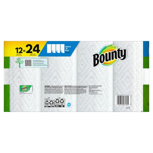Bounty Select-A-Size Paper Towels, White, 6 Double Rolls = 12 Regular  Rolls, 6-Count