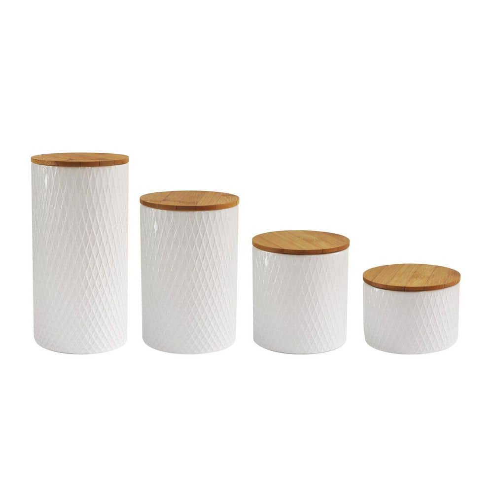 American Atelier 4-Piece Diamond Embossed Stoneware Canister Set with ...