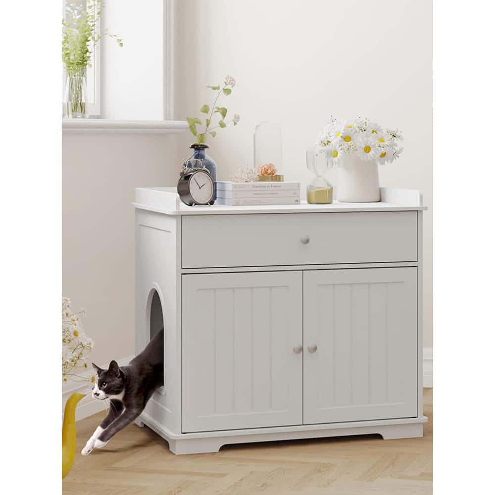FUFU&GAGA Wooden Cat Litter Box Enclosure with Drawer, Hidden Litter ...