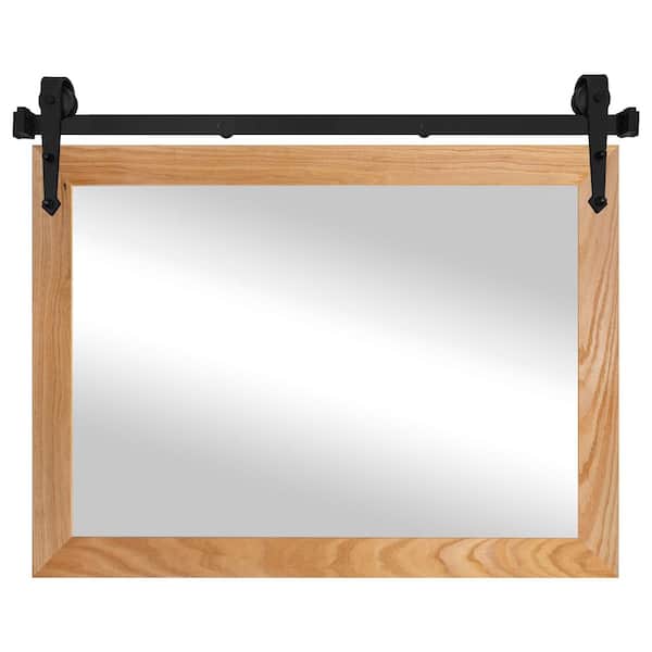 (42 in. W x 33 in. H) Natural Ozark Hardwood Mirror with Steel Barn Door Rail