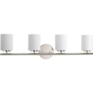 Replay Collection 31 in. 4-Light Polished Nickel Etched Glass Modern Bathroom Vanity Light