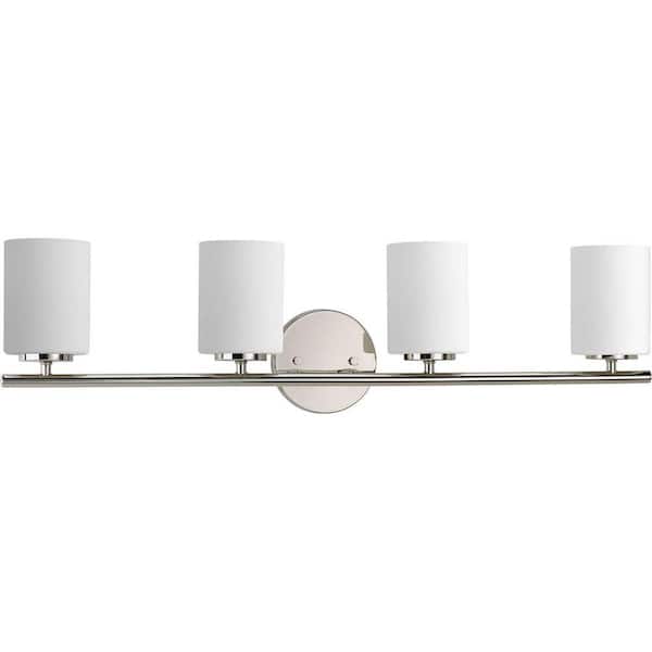 Progress Lighting Replay Collection 31 in. 4-Light Polished Nickel Etched Glass Modern Bathroom Vanity Light