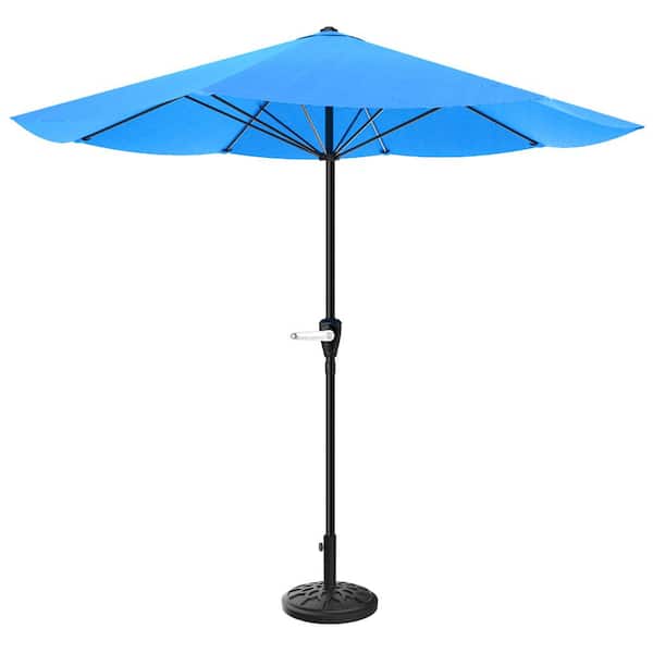 Pure Garden 9 ft. Market Patio Umbrella with Base in Brilliant Blue