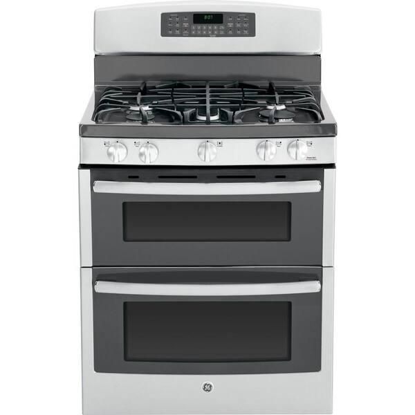 GE 6.8 cu. ft. Double Oven Gas Range with Self-Cleaning Convection Lower Oven in Stainless Steel