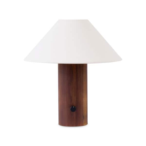 Oakley 12.99 in. LED Walnut Brown Wood Midcentury Dimmable Bedside Nightstand Desk Lamp