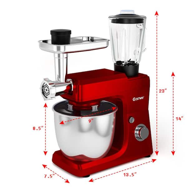800W 7 qt. . 6-Speed Red Stainless Steel Multi-Functional Stand