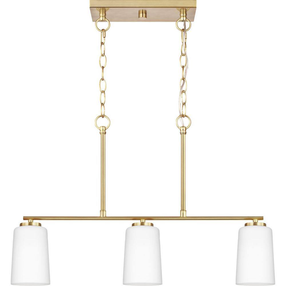 Adley Satin Brass Linear Chandelier with Etched White Glass Shades