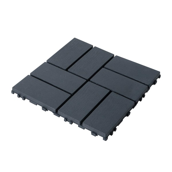 GOGEXX 12 in. W x12 in.L Outdoor Courtyard Pattern Square Plastic PVC Interlocking Flooring Deck Tiles(Pack of 44 Tiles)in Gray