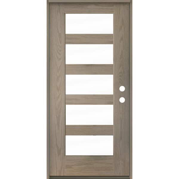 Krosswood Doors ASCEND Modern 36 in. x 80 in. 5-Lite Left-Hand/Inswing Clear Glass Oiled Leather Stain Fiberglass Prehung Front Door
