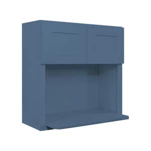 Lancaster Blue Plywood Shaker Stock Assembled Wall Microwave Kitchen Cabinet 30 in. W x 12 in. D x 30 in. H