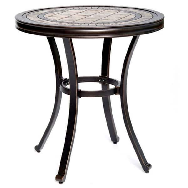 maocao hoom 28 in. Brown Round Aluminum Outdoor Patio Side Table