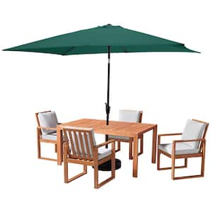 6-Piece Set, Weston Wood Outdoor Dining Table Set with 4-Cushioned Chairs, 10 ft. Rectangular Umbrella Hunter Green