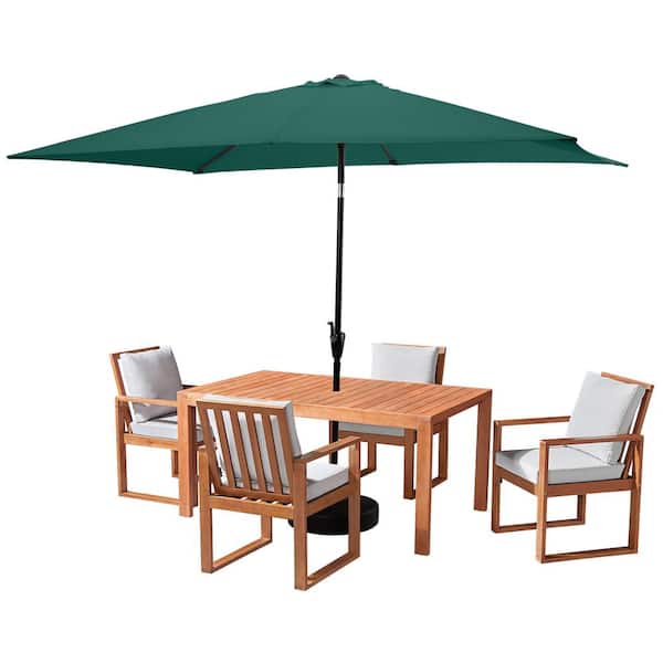 Alaterre Furniture 6-Piece Set, Weston Wood Outdoor Dining Table Set with 4-Cushioned Chairs, 10 ft. Rectangular Umbrella Hunter Green