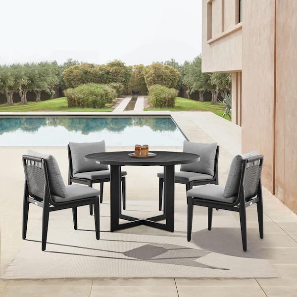 Armen Living Grand Black Aluminum Outdoor Dining Chair with Dark