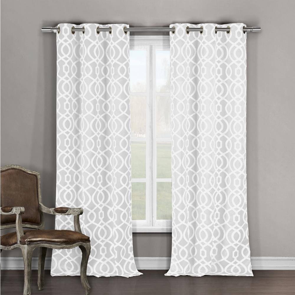 White Trellis Grommet Room Darkening Curtain - 36 in. W x 84 in. L  (Set of