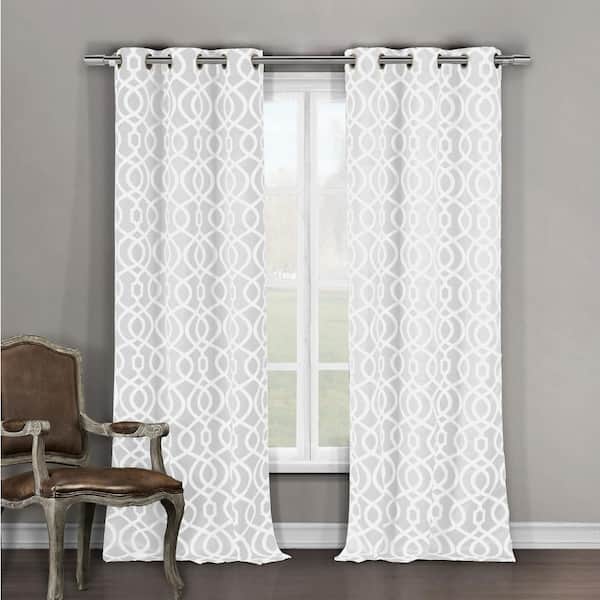 Duck River White Trellis Grommet Room Darkening Curtain - 36 in. W x 84 in. L  (Set of 2)