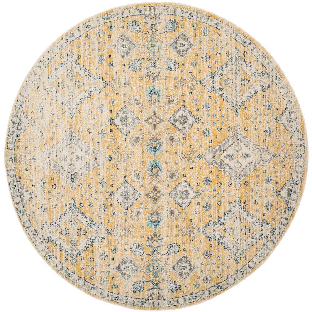 SAFAVIEH Evoke Gold/Ivory 7 ft. x 7 ft. Round Speckled Diamond Border ...