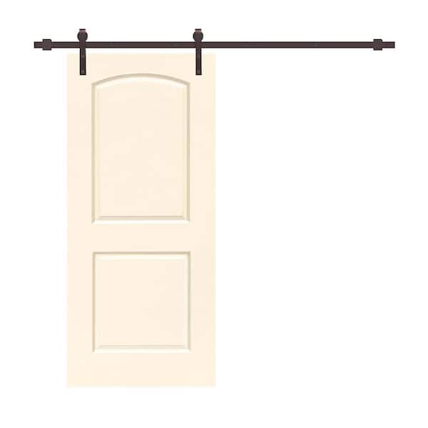 CALHOME 36 in. x 80 in. Beige Stained Composite MDF 2 Panel Round Top Interior Sliding Barn Door with Hardware Kit