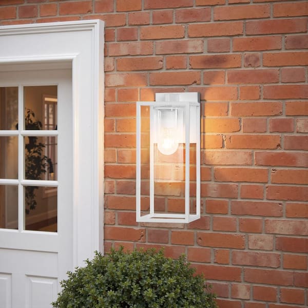 15.7 in. White Outdoor Hardwired Wall Lantern Scone with No Bulbs Included