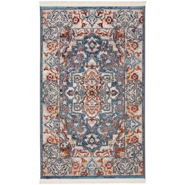 Nourison Geneva Multicolor doormat 2 ft. x 4 ft. Bordered Transitional Kitchen Area Rug