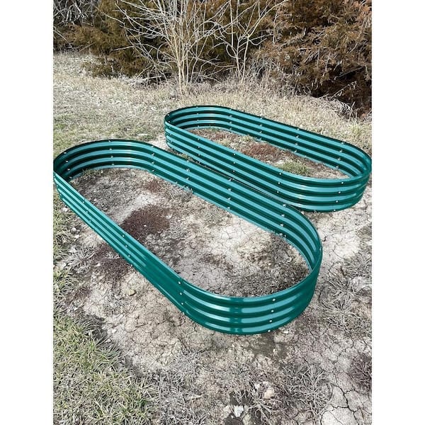Green 96 in. x 36 in. x 24 in. Oval Galvanized Steel Raised Garden