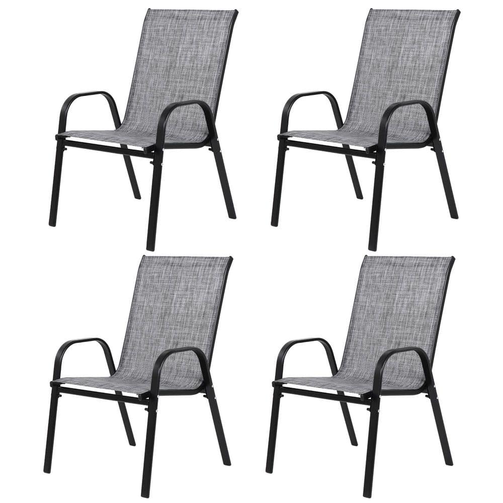 4 Piece Patio Chairs with Armrest High Backrest, Gray Outdoor Stackable Arm
