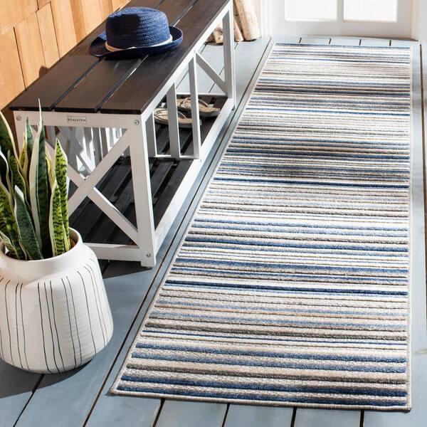 Cabana Gray/Blue 2 ft. x 5 ft. Striped Indoor/Outdoor Runner Rug