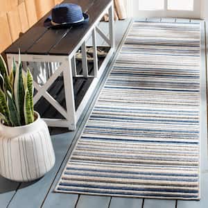 Cabana Gray/Blue 2 ft. x 9 ft. Striped Indoor/Outdoor Patio  Runner Rug