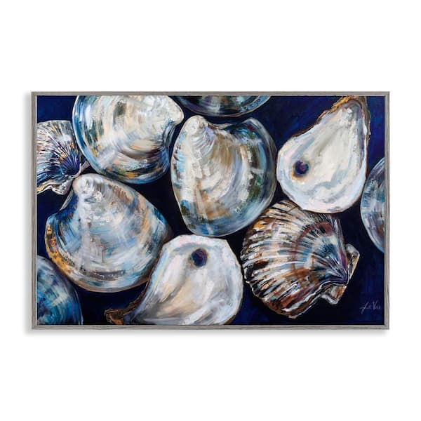 Stupell Industries Seashell Shore Finds by Jeanette Vertentes Gray Framed Coastal Giclee Art Print 16 in. x 24 in.