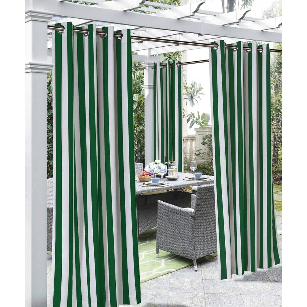 Irish Green Striped Outdoor Grommet Room Darkening Curtain 50 In W X 96 In L 7143010950966789 The Home Depot