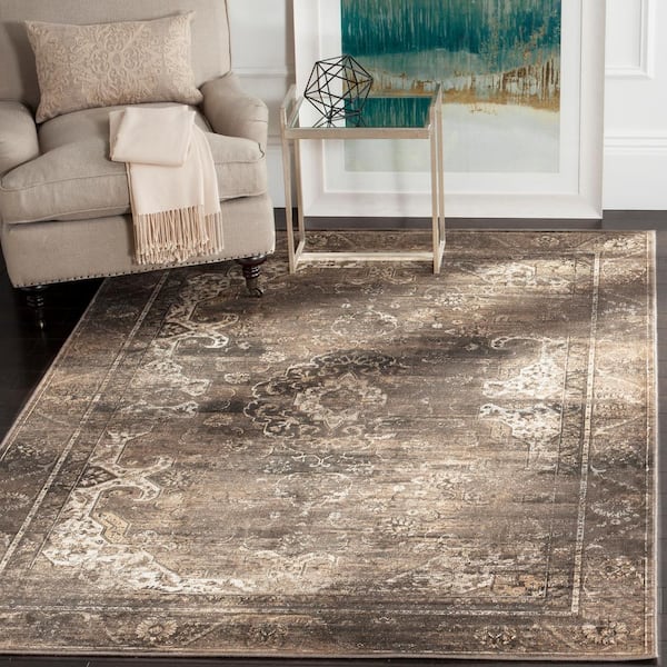 Vintage Soft Anthracite 4 ft. x 6 ft. Border Distressed Floral Area Rug