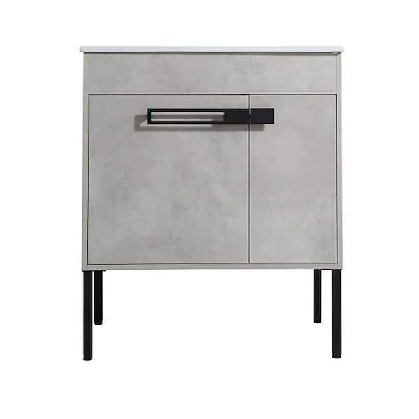 FUNKOL 30 in. W x 18 in. D x 35 in. H Bath Vanity in Gray with White Ceramic Top and Sink