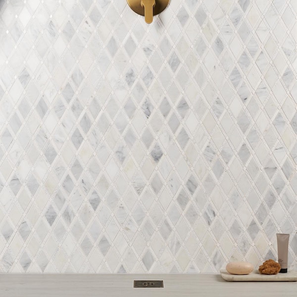 Grand Textured Asian Statuary 11 in. x 12 in. x 10 mm Polished Marble Mosaic Tile