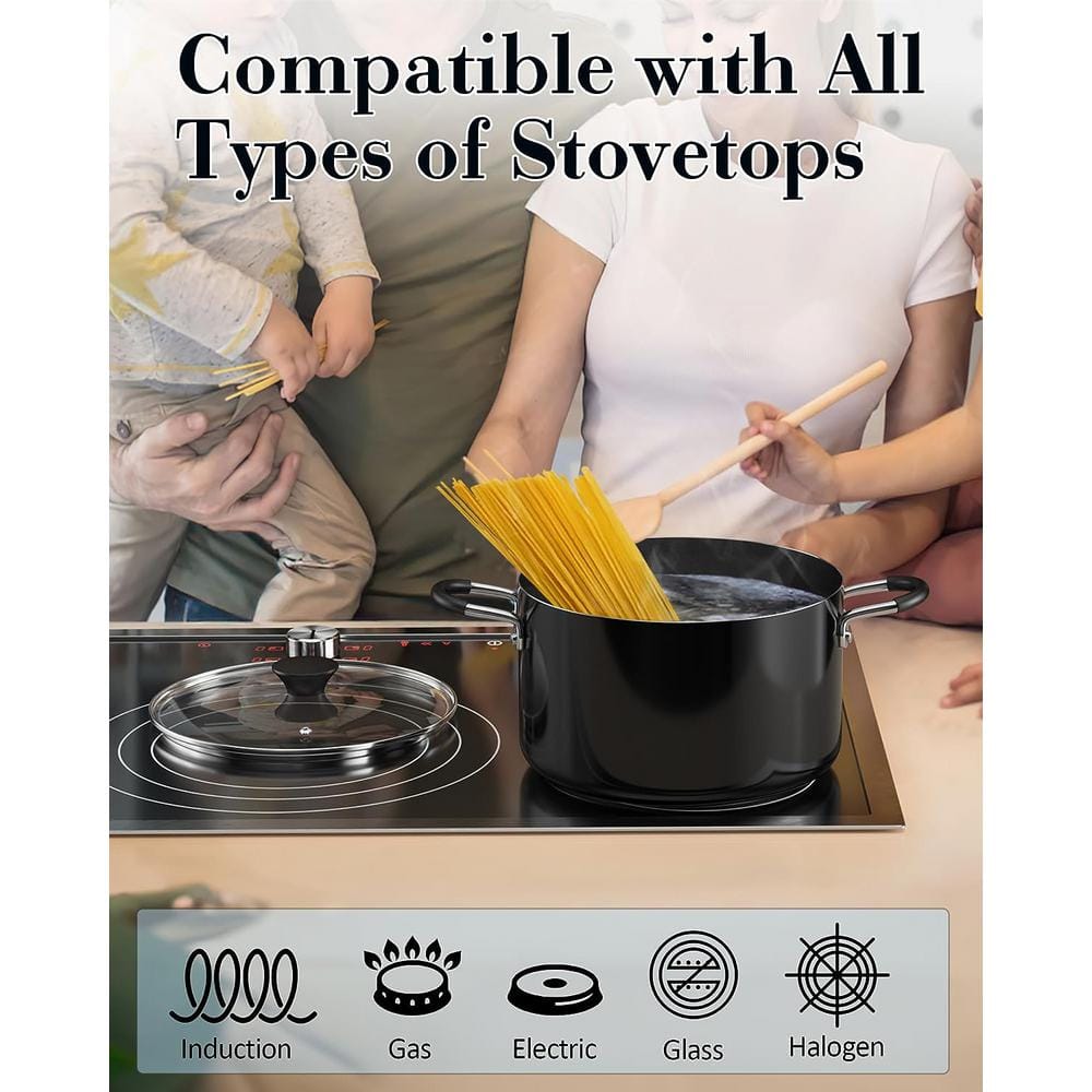 6-Quart Black Aluminum Nonstick Stockpot with Glass Lid