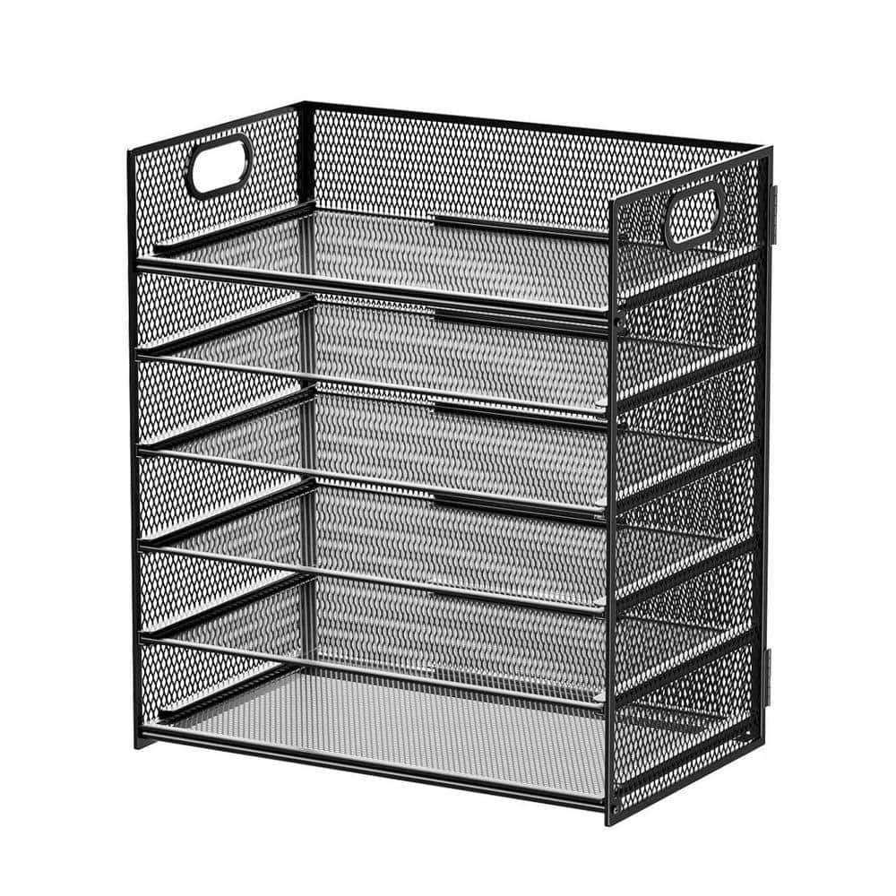 Black 12.6 in. x 13.5 in. Metal Desk File Organizer with Handle
