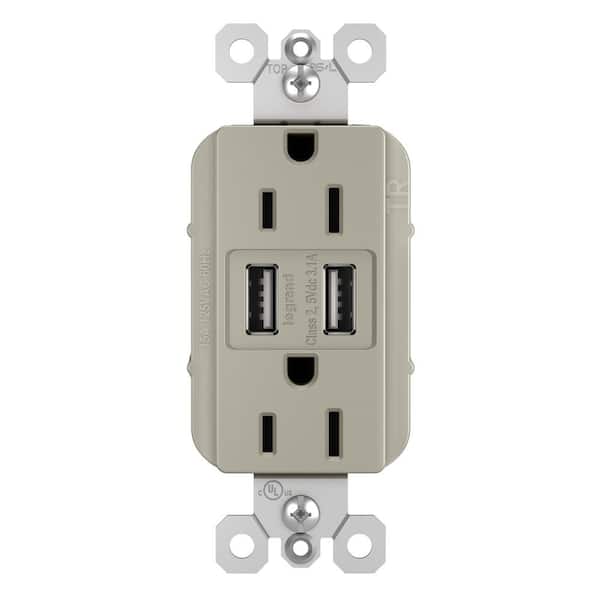 radiant 15 Amp 125 Volt Duplex Outlet with 3.1 Amp USB, Nickel