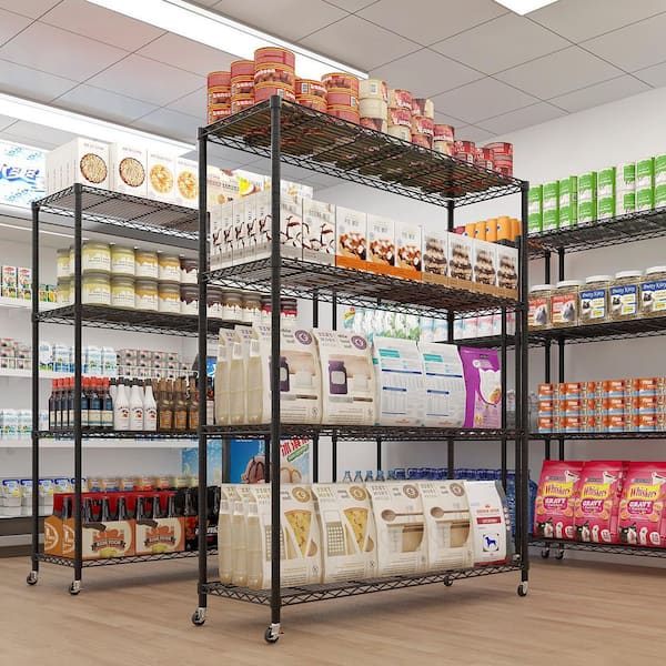 4-Tiers Steel Adjustable Heavy Garage Storage Shelving Unit with Wheels in Black 46.06 in. W x 64.96 in. H x 17.72 in. D