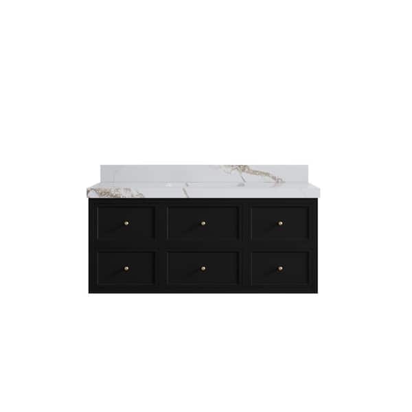 Willow Collections Roswell 48 in. Single Sink Freestanding Black Bath Vanity with Calacatta Gold Qt. Top Unassembled