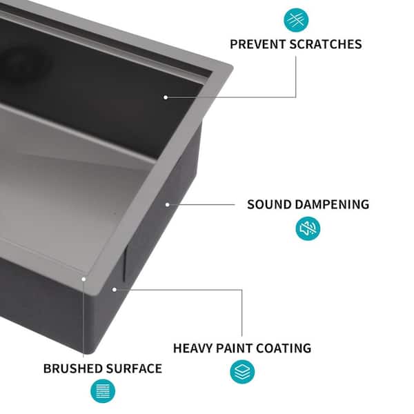Staykiwi 33 in. Undermount Single Bowl 16-Gauge Gunmetal