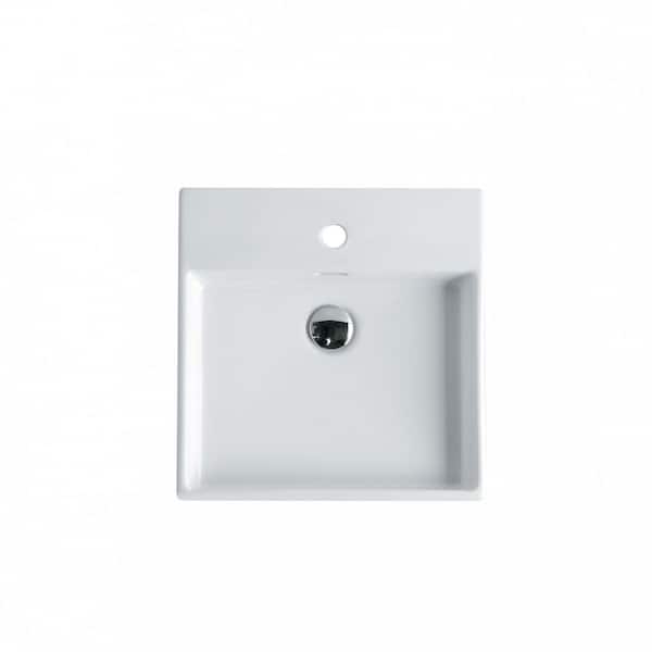 WS Bath Collections Unlimited 46 Wall Mount / Vessel Bathroom Sink in Ceramic White with 1 Faucet Hole