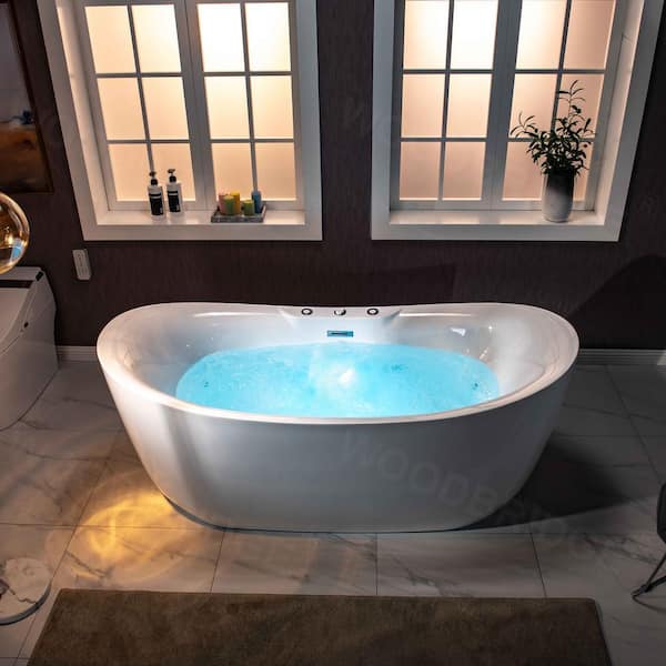 71 in. x 35 in. Acrylic Freestanding Double Slipper Whirlpool and Air Bathtub with Drain and Overflow Included in White