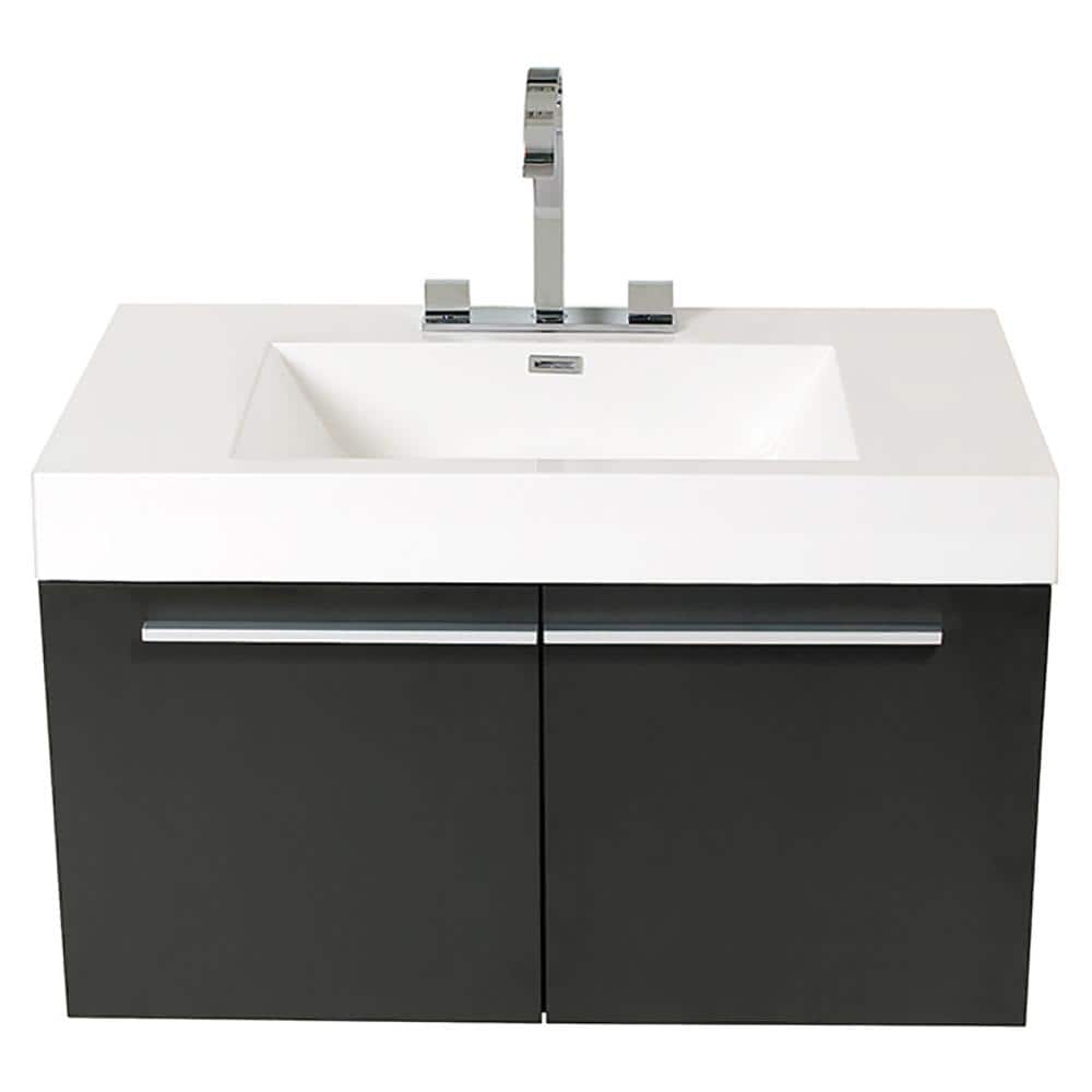 Sleek Black 35" Modern Wall-Mounted Vanity with Integrated Sink
