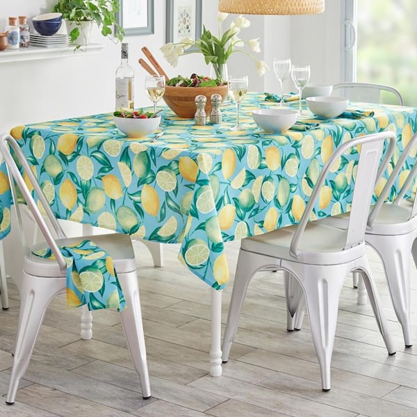 Threadmade Home Lemon Grove Indoor/Outdoor Spring/Summer Fabric Tablecloth, Multicolor - 60"W x 102"L