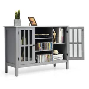 43 in. Gray TV Stand Fits TV's up to 50 in. with 2-Glass Cabinets and Cable Hole