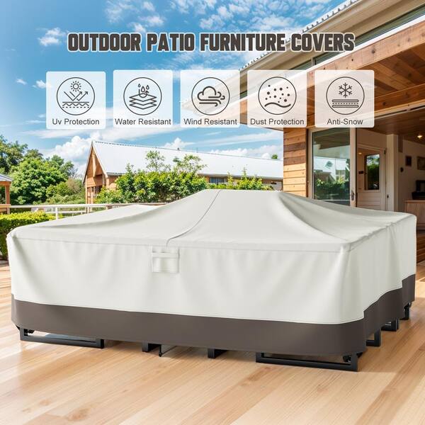 600D PVC Coated Fabric Universal Simple Outdoor Patio Chair Cover, Waterproof and Sun-proof Beige