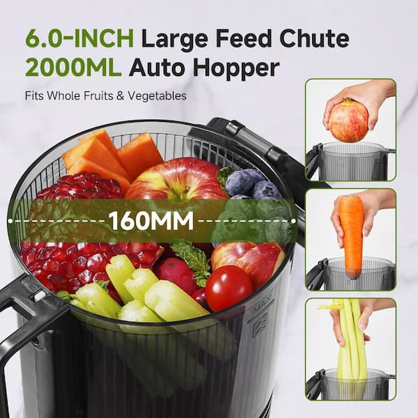 amzchef 250W 68 oz. Gray Masticating Juicer w/ 6 in. Wide Feed